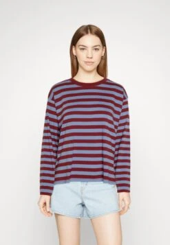 Monki Long Sleeved Top - Dark Red/Blue