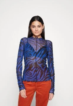 Monki Long Sleeved Top - Blue Bright/Zebzebra.Blue